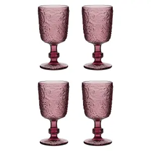 Set of 4 Luxury Bright Pink Drinking Wine Glass Wine Goblets 300ml