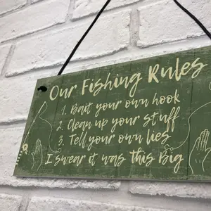 Red Ocean Funny Fishing Gift Fishing Rules Sign Garden Shed Man Cave Plaque Gift For Grandad Dad Son