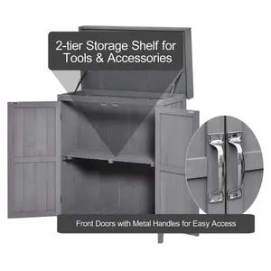 Outsunny Wooden Garden Shed Double Door Tool Storage House, 74x43x88cm, Grey