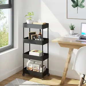 4 Tiers Black Plastic Kitchen Shelf Bathroom Storage Rack