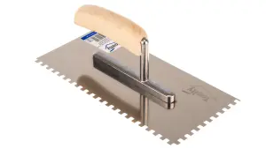 Toolty Stainless Steel Adhesive Notched Trowel with Wooden Handle 270mm 6x6mm for Tiling Plastering Rendering DIY