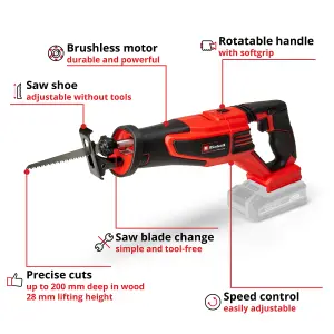 Einhell Cordless Reciprocating Saw Recip 18V Brushless Power X-Change Includes Saw Blade TP-AP 18/28 Li BL-Solo - Body Only