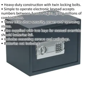 Secure Electronic Combination Safe - 380 x 300 x 300mm - Wall Mounted with Dual Locking Bolts