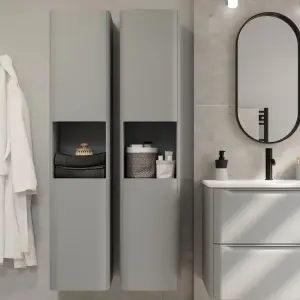 GoodHome Nevado Tall Matt Grey Double Bathroom Column cabinet (H)160cm (W)35cm