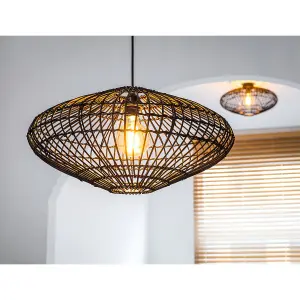 Lucide Magali Scandinavian Rattan Pendant Light 56cm - 1xE27 - Black