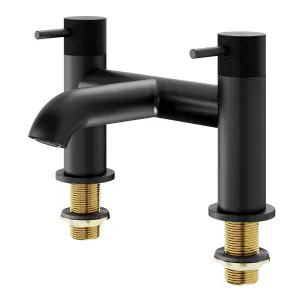 GoodHome Owens Matt Black Deck-mounted Manual Double Bath Filler Tap