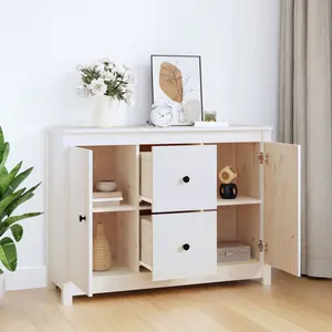 Torres 100Cm 2 Drawer Solid Wood Highboard White