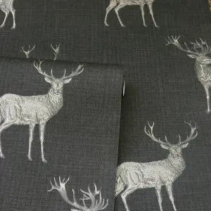 Arthouse Heritage Stag Charcoal/Copper Wallpaper