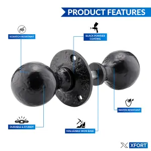 XFORT Smithy's Range Black Antique Ball Shaped Mortice Door Knob Door Handle Set