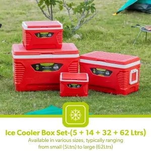 ROYALFORD Ice Cooler Box Set of 5L, 14L, 32L & 62L for Camping Picnic Insulated Food Container Red