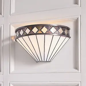 Luminosa Fargo 1 Light Indoor Wall Uplighter Dark Bronze with Tiffany Glass, E27