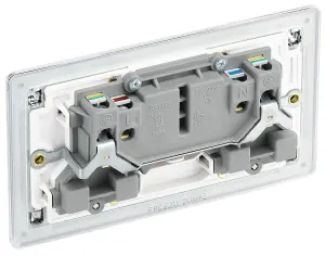 BG FPC22W Nexus Screwless Flat-Plate Double Switched Plug Socket Polished Chrome White Inserts 13A