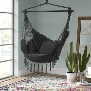 Dark Grey Garden Hanging Canvas Hammock Swing Chair with Cozy Seat & Back Cushion Out/Indoor