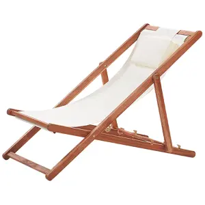 Sun Lounger Wood Off-White AVELLINO