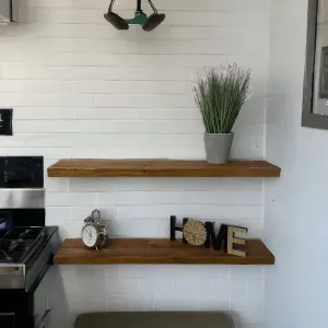 Rustic Live Edge Wall Shelf Ideal for Kitchen Room Deco (Tudor Oak, 80 cm Long)