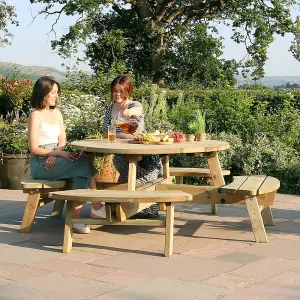 Zest Rose Round Wooden Picnic Table Garden Bench Seat FSC 8 Seater