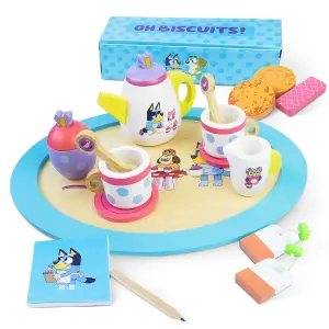 Bluey Wooden Tea Party Set 18 Piece Pretend Play Set FSC Certified Eco-Friendly Toy for Kids Aged 3+