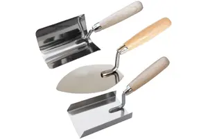 Toolty Margin Plastering Trowel with Rubber Handle Set 3PCS - Tear 140mm, Shovel 130mm, Semicircular 120mm Brickwork Plastering