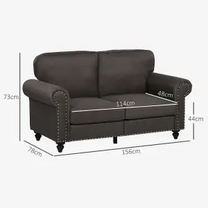 HOMCOM 2 Seater Sofa for Living Room, with Nailhead Trim, Dark Brown