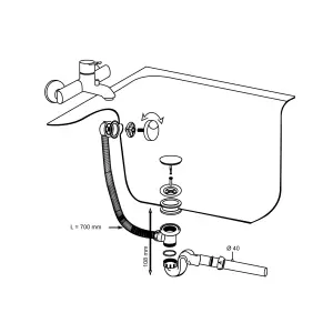 Wirquin Bath Waste & trap kit (Dia)40mm - White