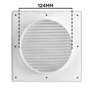 White Air Vent Grille/duct covers with Fly Screen / Anti-Insect Mesh,no screws visible-separate backplate (125mm round)