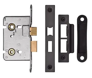 Golden Grace Epsom Style Bathroom Door Handle 170mm X 40mm Matt Black with Black Bathroom Mortise Lock Set