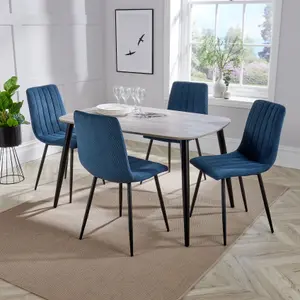 Core Products Aspen Grey Oak Effect 120cm Rectangular Dining Table with 4 Blue Cord Fabric Straight Stitch Design Chairs