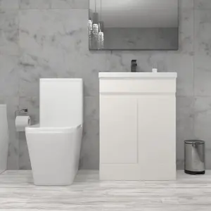 Nes Home 600mm Freestanding Basin Vanity, Rimless Square Closed Coupled Toilet