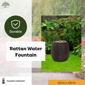 Solar Fountain Water Feature Rattan Effect Garden Outdoor Decor Patio 45cm