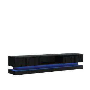 Bloom TV Unit 180cm Black with High Gloss Doors and LED Lighting - Creative Furniture