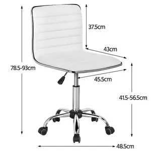 Yaheetech PU Leather Armless Desk Chair for Home Office - White