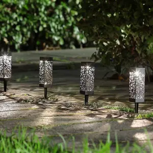 4pc Solar LED Garden Lights Waterproof Light Black Silhouette Solar Powered