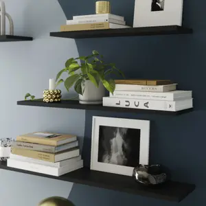 GoodHome Rigga Satin black Rectangular Floating shelf (L)80cm x (D)19cm