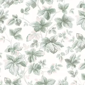 Laura Ashley Autumn Sage Green Leaves Smooth Wallpaper