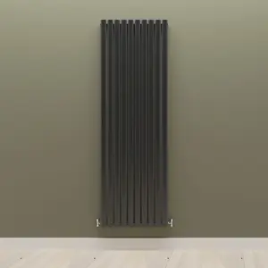 Vertical Black Single Oval Panel Radiator (H)1800mm x (W)590mm, 6260 BTU.