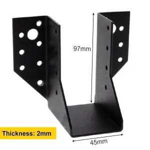 Single Heavy Duty Black Pergola Joist Hanger Face Fix 2mm Thick 45x97mm