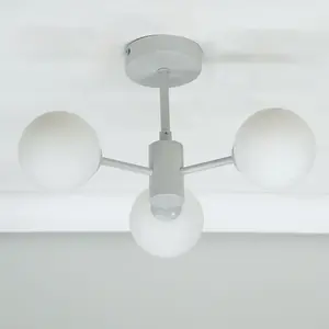 ValueLights Marlow Oyster Grey 3 Way Ceiling Light with White Frosted Glass Globe Lampshades - LED Bulbs Included