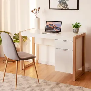 Costway Modern Computer Desk w/ Storage Cabinet & Drawer Home Office Writing Table White