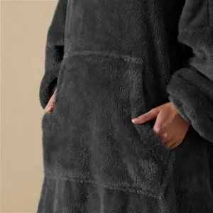 Teddy Bear Oversized Blanket Hoodie, Teddy Black, Fleece