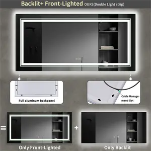 LED Illuminated Bathroom Mirror Fog Free Touch Sensor 60cm H x 100cm W