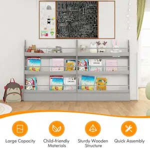 Costway 3-Tier Kids Bookshelf Toy Storage Bookcase Rack Wall w/ Anti-toppling Kits Grey