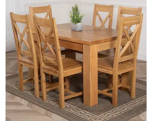 Dakota 127 x 82 cm Chunky Oak Small Dining Table and 6 Chairs Dining Set with Berkeley Chairs