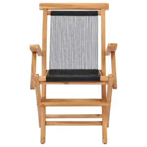 Berkfield Folding Garden Chairs 2 pcs Solid Teak Wood and Rope