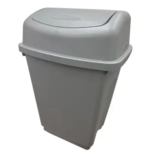 1 x Silver 25 Litre Home Kitchen Office Plastic Waste Bin With Swing Lids