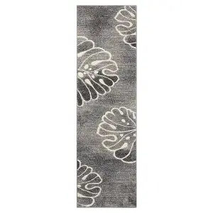 Grey Floral Luxurious Modern Easy to clean Rug For Bedroom & Living Room-66 X 229cm (Runner)