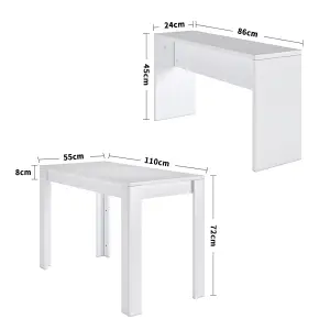 Dining Table and Chairs Set of 3 White Modern Dining Table and Benches Dining Set