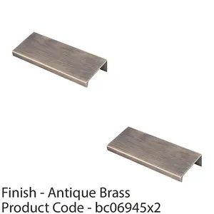 2 PACK - Square Edge Finger Pull Handle - Antique Brass 100mm - Slim Cupboard Drawer