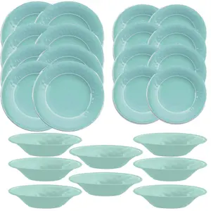 Purely Home Crackle Turquoise Melamine 24 Piece Outdoor Dinnerware Set for 8