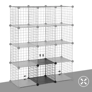 SONGMICS 12-Cube Wire Grid Storage Rack, Interlocking Shelving Unit with Metal Mesh Shelves and PP Plastic Sheets