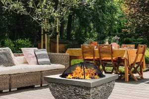 Homeology Fireology TONTERIA Prestigious Garden Fire Pit Brazier and Barbecue with Eco-Stone Finish